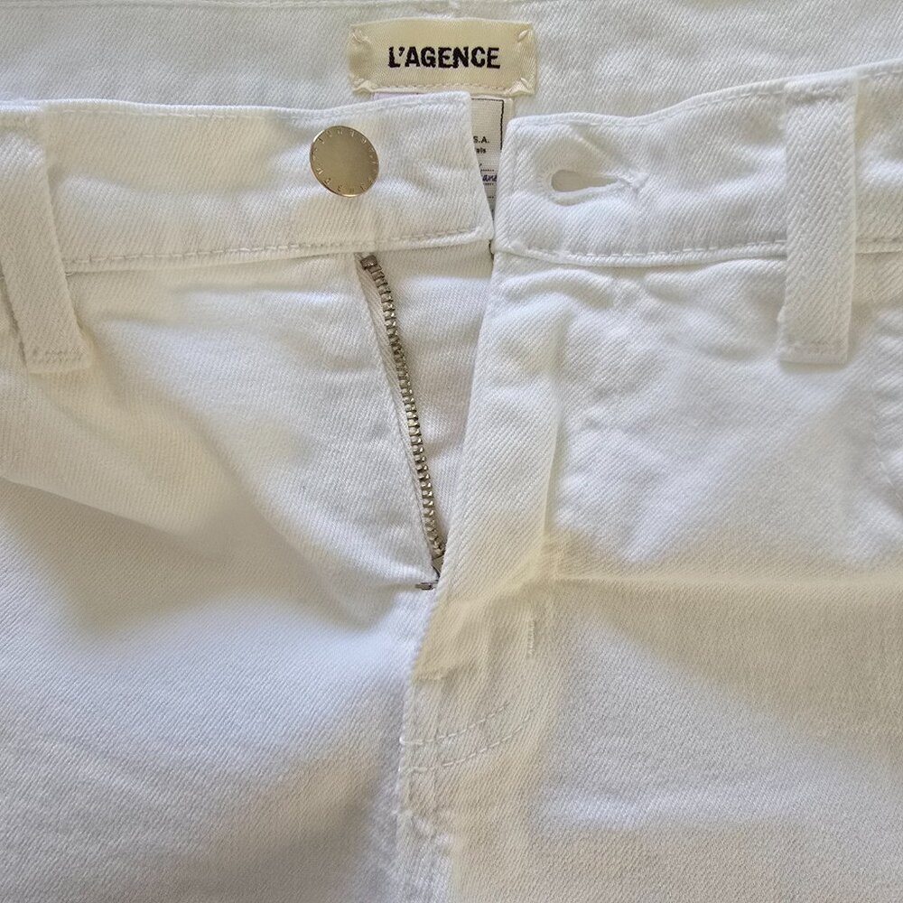 L'AGENCE Zoe White Frayed Cutoff Denim Shorts Size 27 Stretchy High Rise - Picture 12 of 15